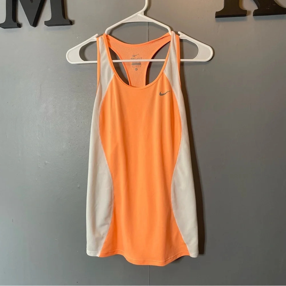 Nike neon orange and white racerback tank top women’s size medium